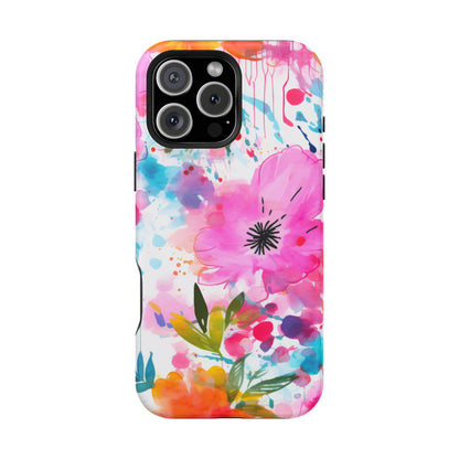 Color Splash Pink & Orange Watercolor Floral - MagSafe iPhone Case