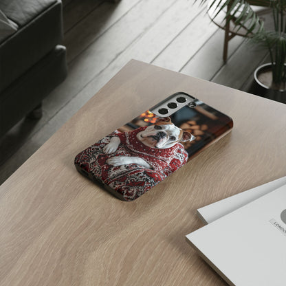 Cozy Bulldog in Sweater Samsung Galaxy Case – Festive Fireplace Protective Cove