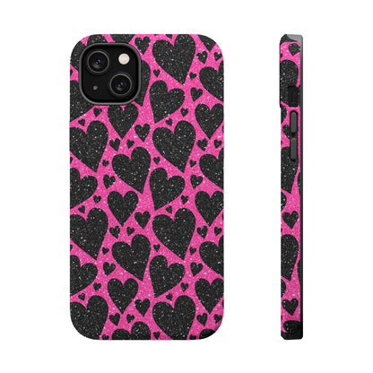 Pink Glitter Hearts MagSafe iPhone Case