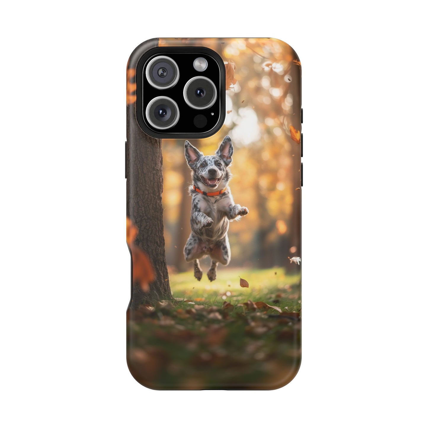 Energetic Blue Heeler Forest Pup MagSafe iPhone Case – Durable Outdoor-Inspired Design