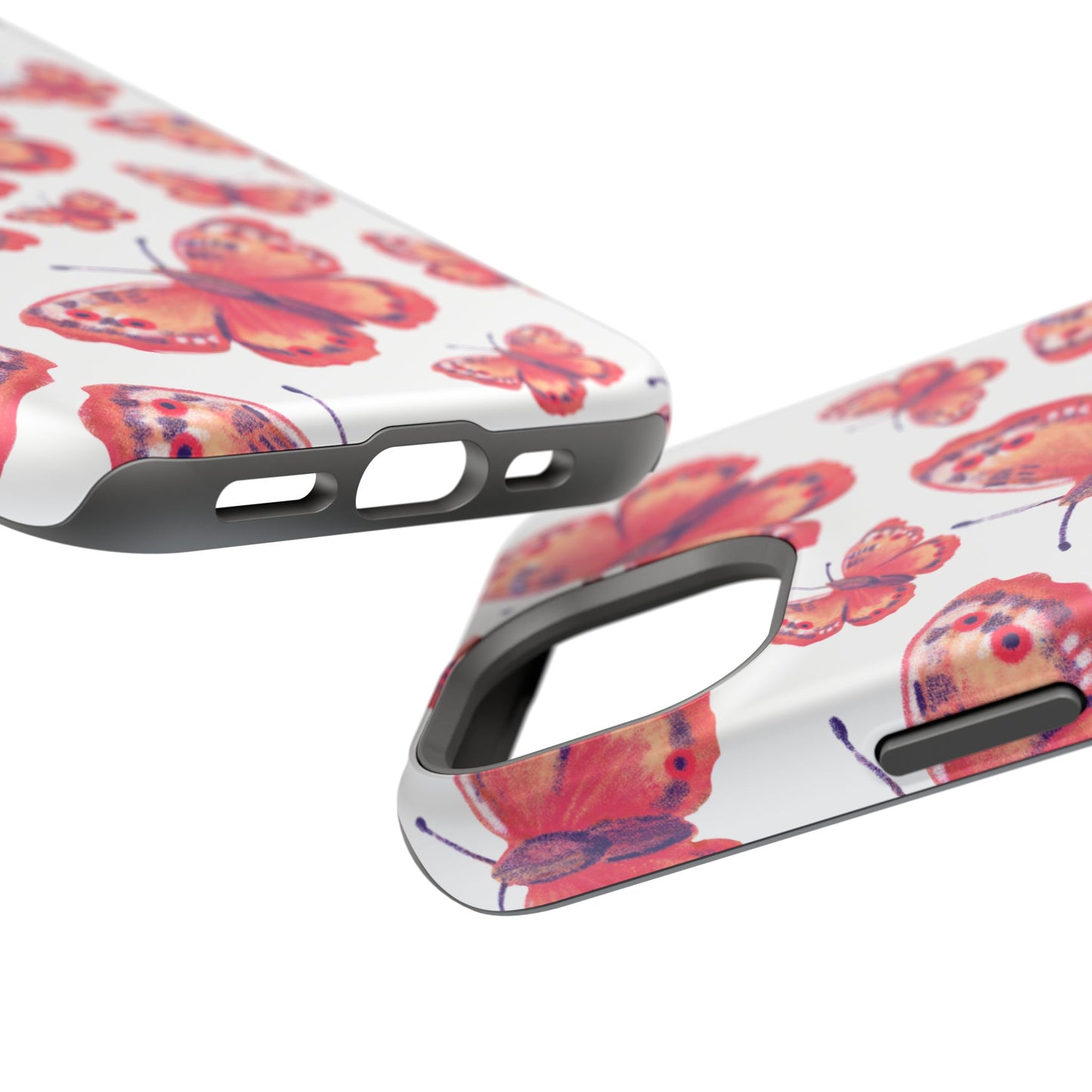 Coral Butterfly MagSafe iPhone Case – Slim, Protective Design with Bold Watercolor Print