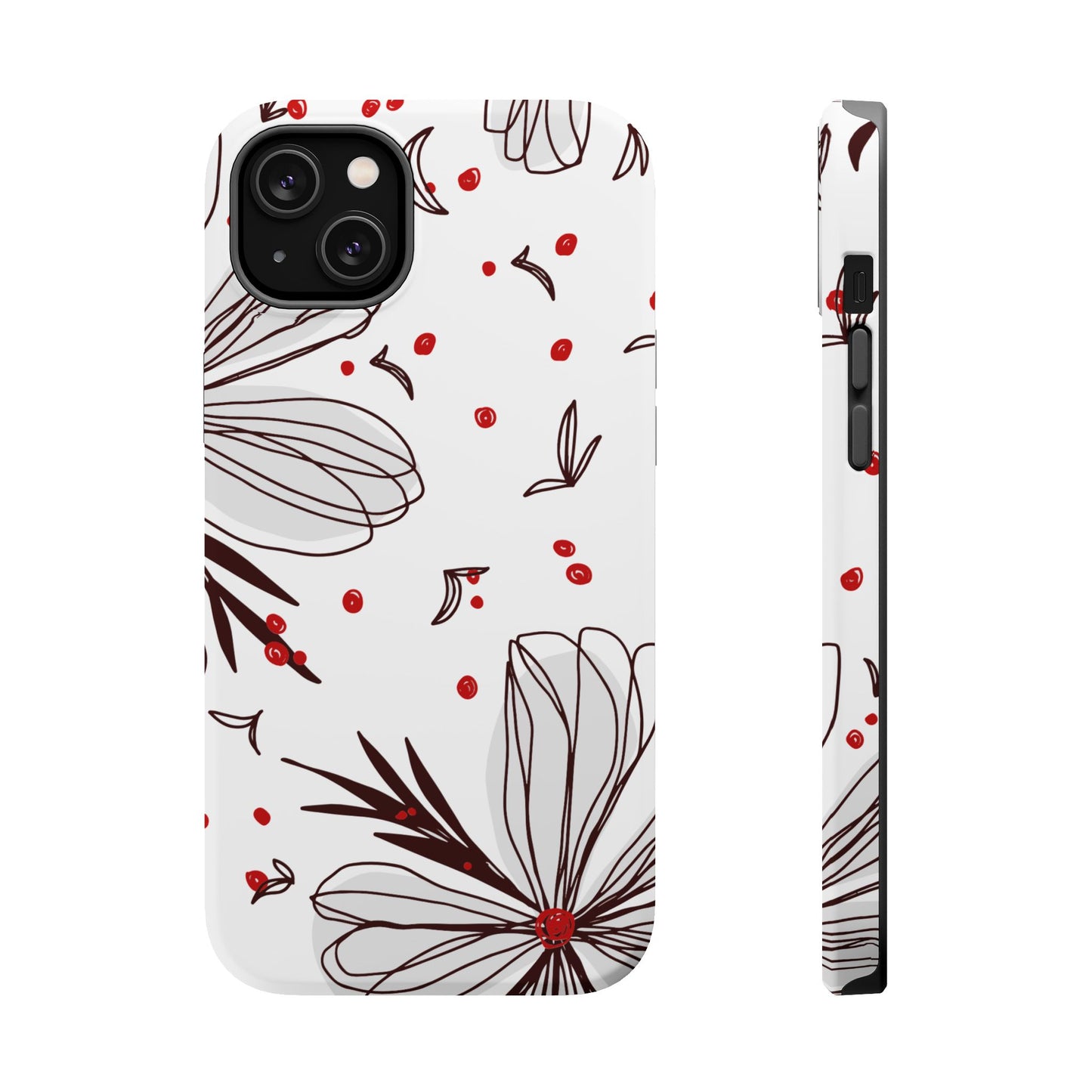 Minimalist Line Art Floral Tough MagSafe iPhone Case – Bold Red and Black Design, Shockproof Protection