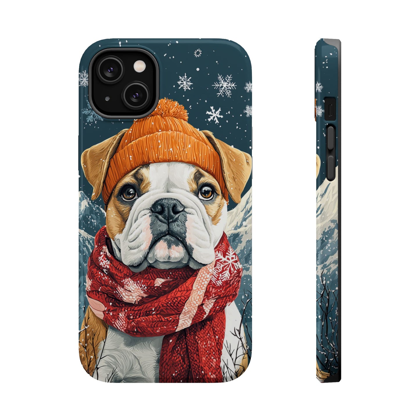 Cozy French Bulldog MagSafe iPhone Case – Rustic Fireplace Protective Cover