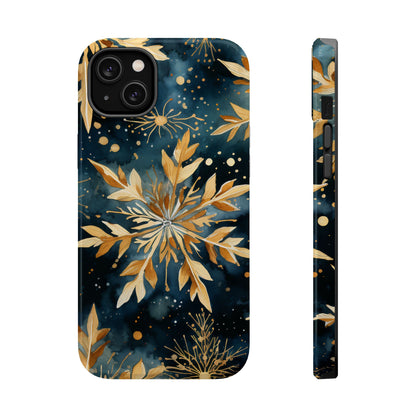 Gold Floral Snowflakes on Midnight Blue - MagSafe iPhone Series Case