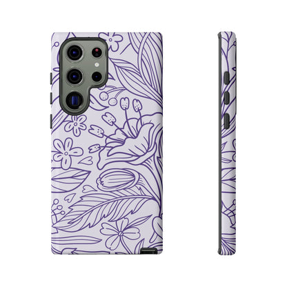 Lavender Floral Line Art Tough Samsung Galaxy Case – Minimalist Botanical Design with Dual-Layer Protection