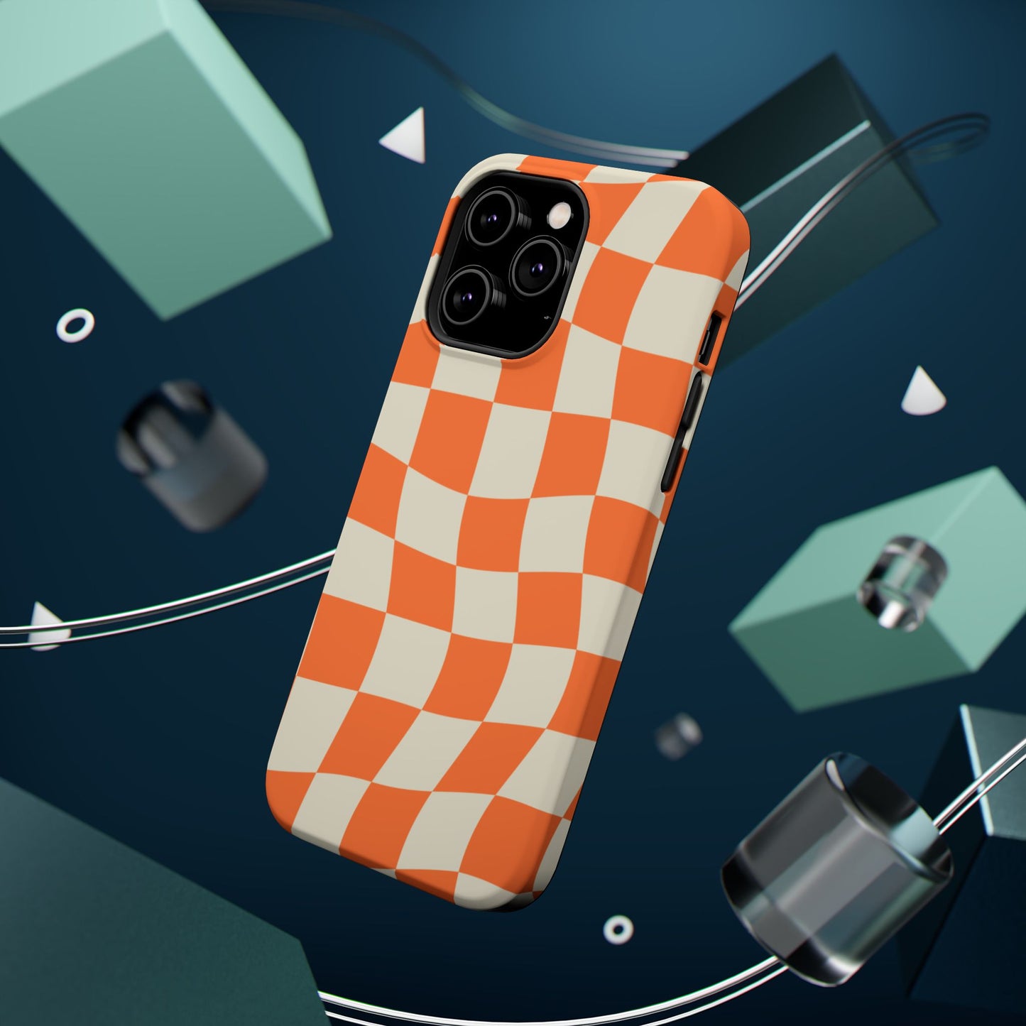 Wavy Retro Checkerboard MagSafe iPhone Case – Shockproof, Matte Finish, Dual-Layer Protection