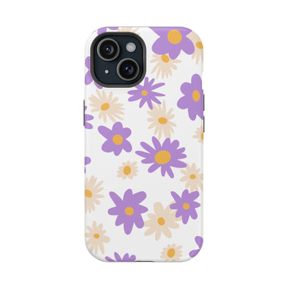 Retro Daisy Flower MagSafe iPhone Case – Pastel Purple & Cream Floral Design with Matte Finish