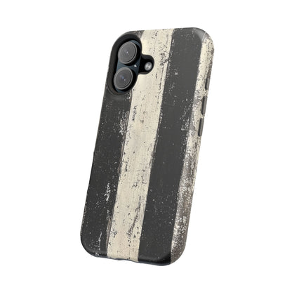 Vintage Vertical Stripe MagSafe iPhone Case - Black & White Grunge Design