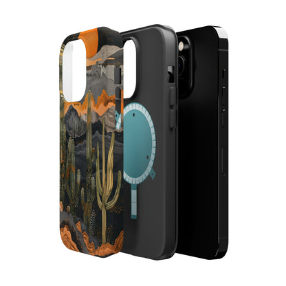 Desert Dusk MagSafe iPhone Case - Cacti Silhouettes & Sundown Hues for iPhone 15, 14, and 13 Series