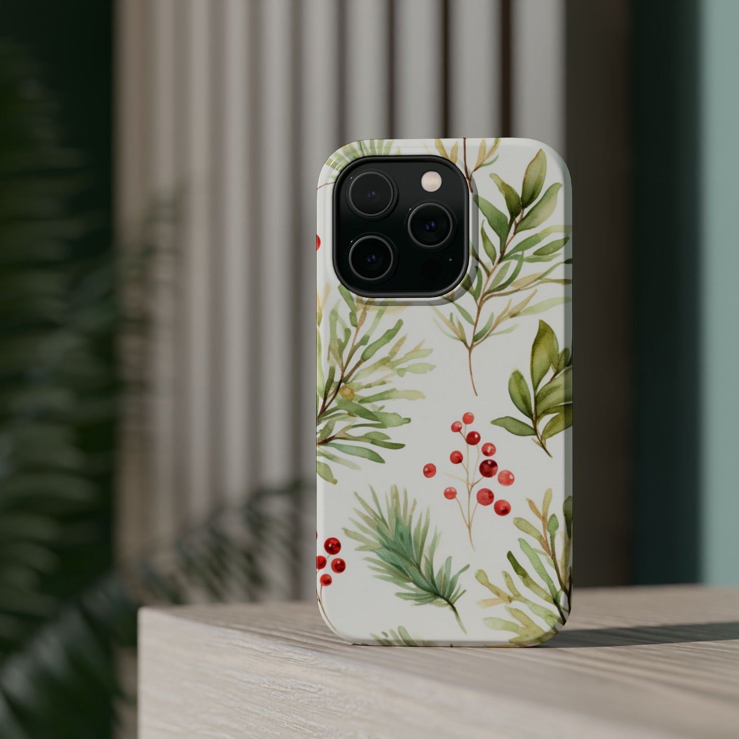 Winter Greenery & Berry Watercolor – MagSafe iPhone Series Case