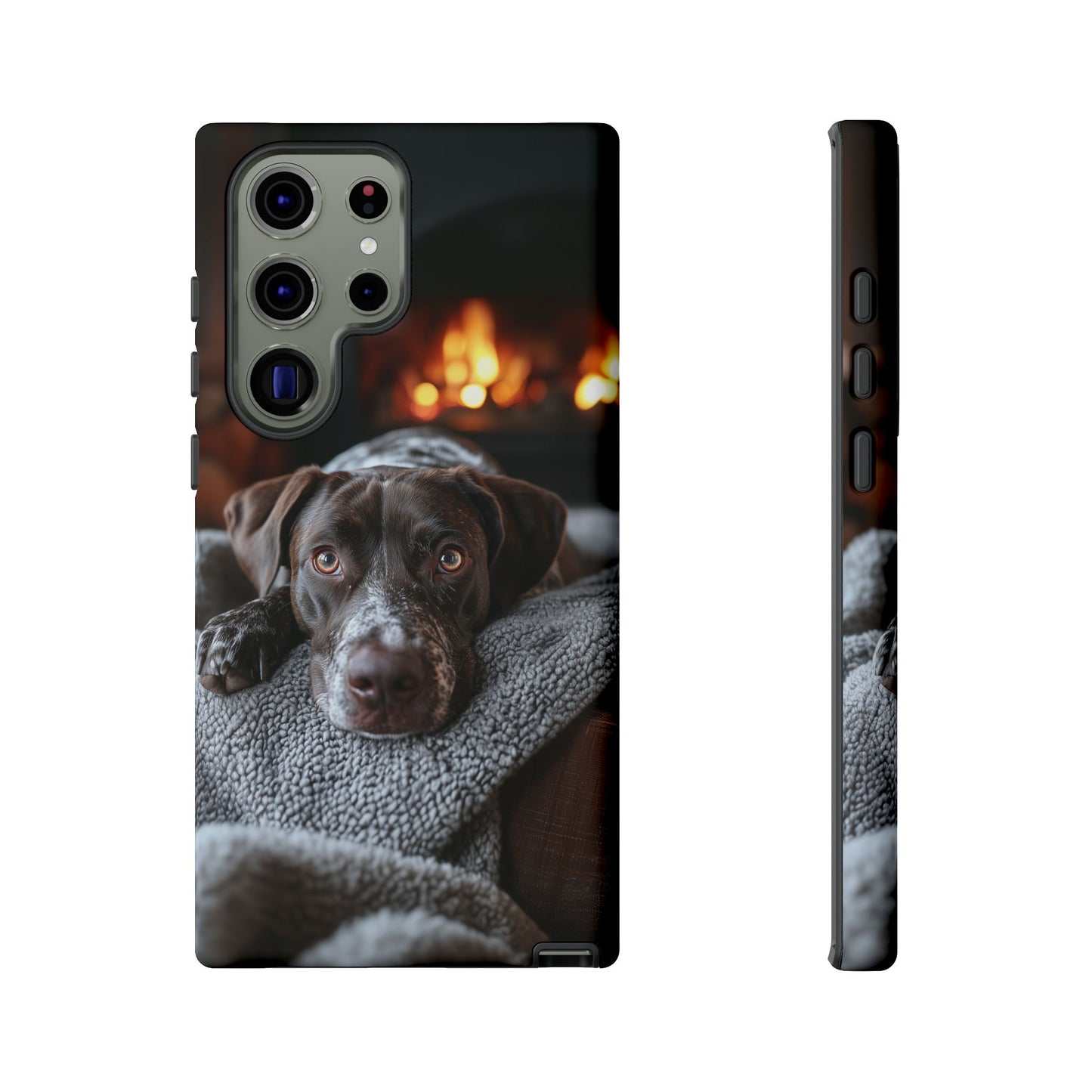 Cozy German Shorthaired Pointer Samsung Galaxy Case – Rustic Fireplace Protective Cover