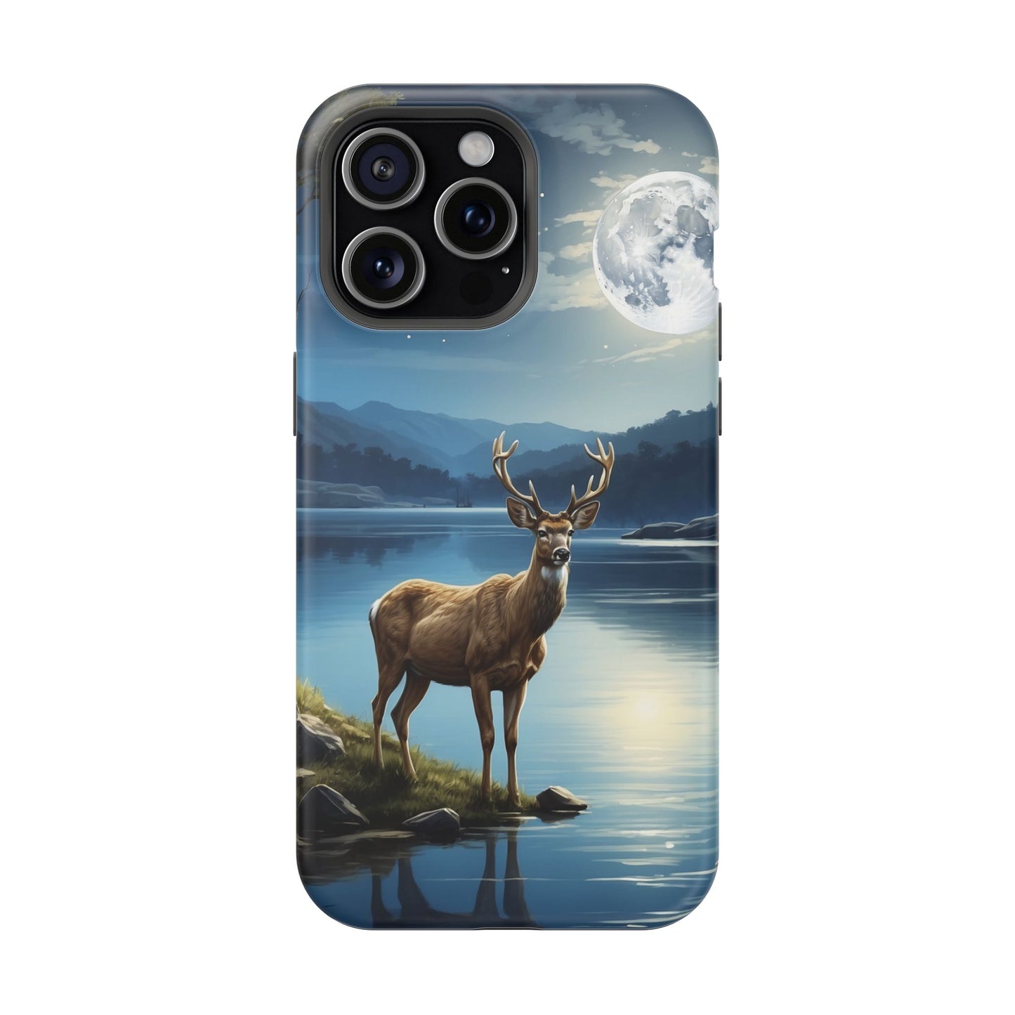 Moonlit Elegance: Stag by the Lake – MagSafe iPhone Case