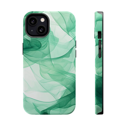 Translucent Flowing Green Fabric MagSafe iPhone Case – Elegant Fluid Design