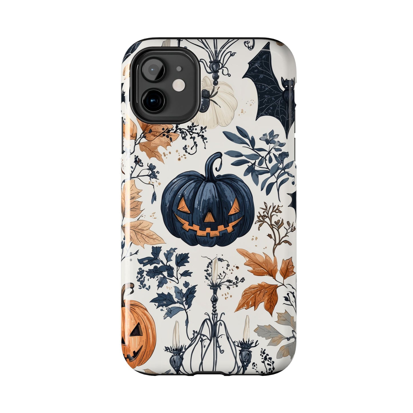 Vintage Halloween iPhone Case – Dark Jack-o'-Lanterns, Bats, and Autumn Leaves Design