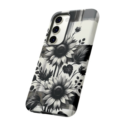 Black/White Sunflower Plaid Phone Case - Chic Noir Sunflower Plaid - Premium Protective Phone Case For iPhone, Samsung Galaxy, & Google.