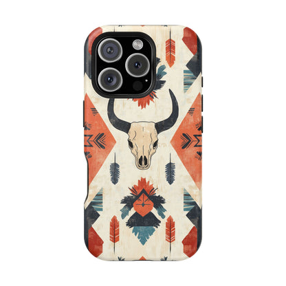 Southwestern Boho Skull Tough MagSafe iPhone Case – Durable Matte Finish, Dual-Layer Protection