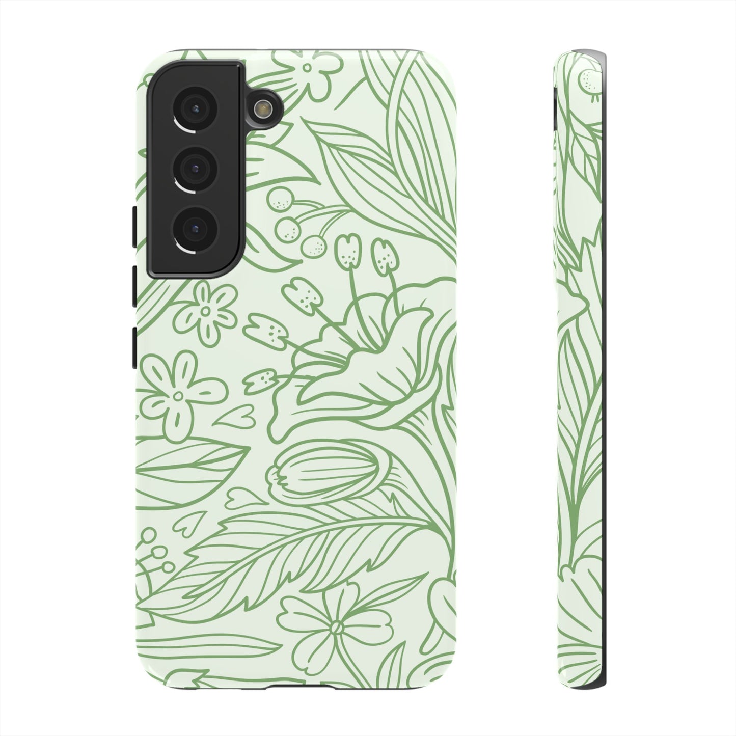 Sage Green Floral Line Art Tough Samsung Galaxy Case – Minimalist Botanical Design with Dual-Layer Protection