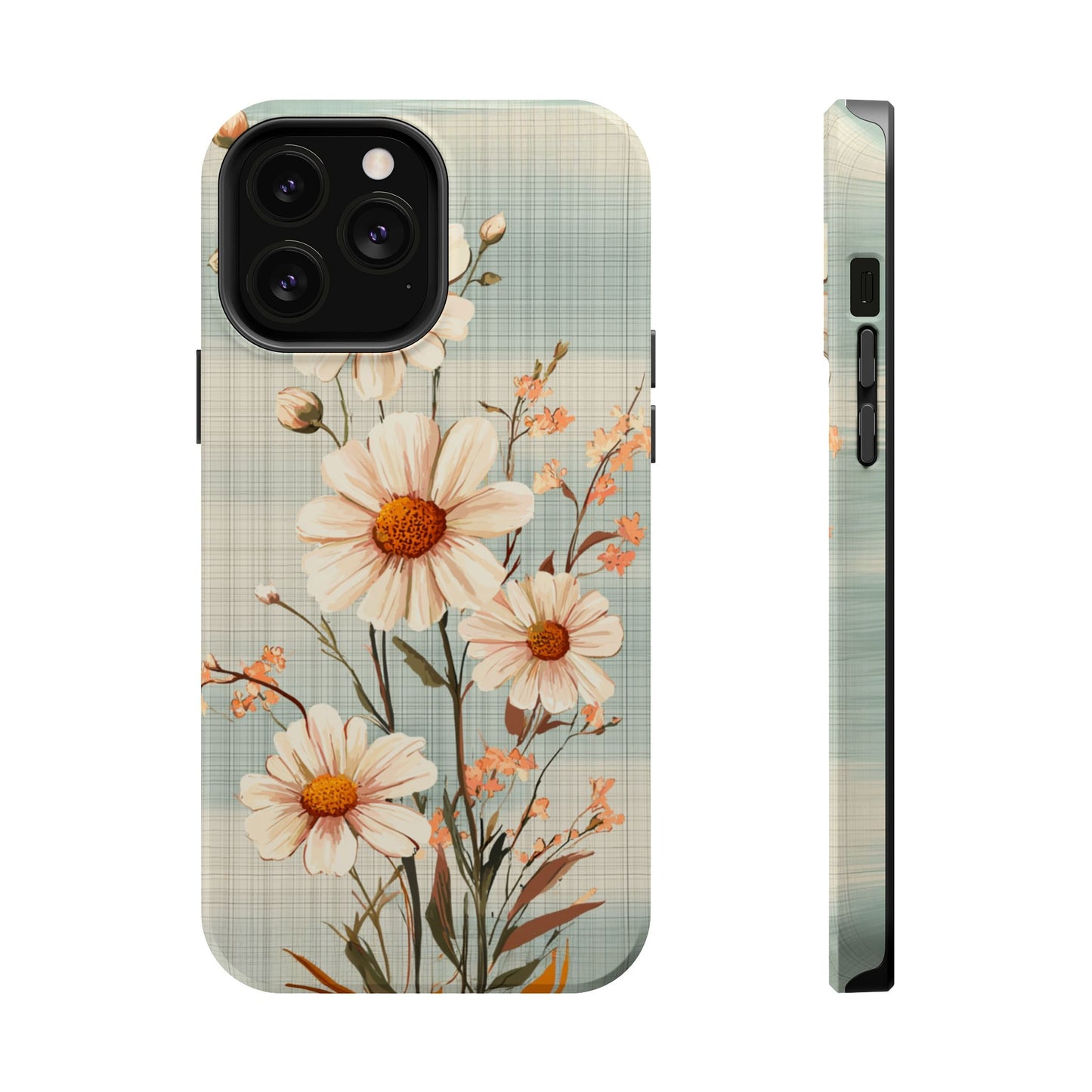 Pastel Green Daisy MagSafe iPhone Case - Floral Plaid Protective Cover