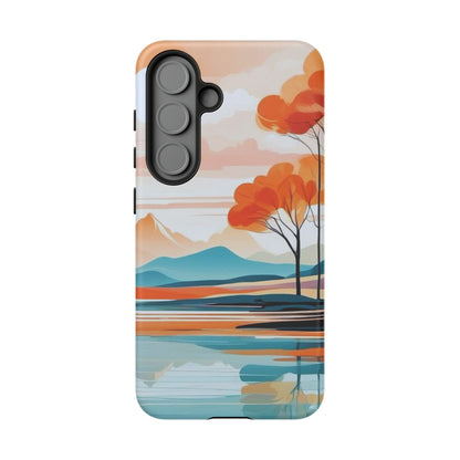 Serene Sunset Lake Samsung Galaxy  Case – Minimalist Landscape Art, Dual-Layer Protection