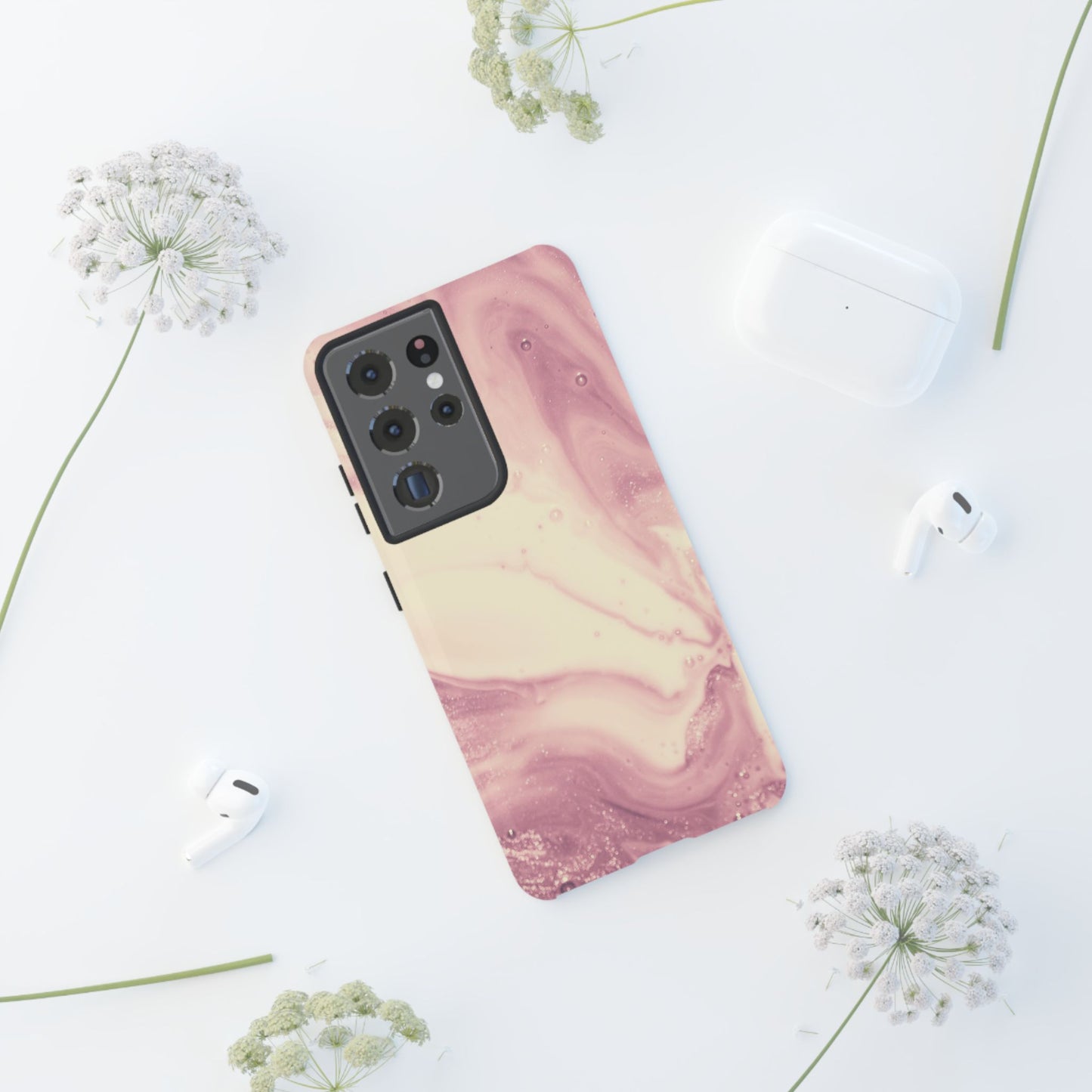 Blush Marble Glow – Samsung Galaxy Case with Rose Gold Swirl Design