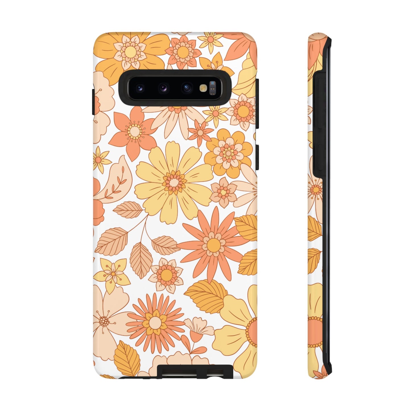 Vintage Floral Bloom Samsung Galaxy Case – Warm Orange & Yellow Retro Flower Design with Matte Finish