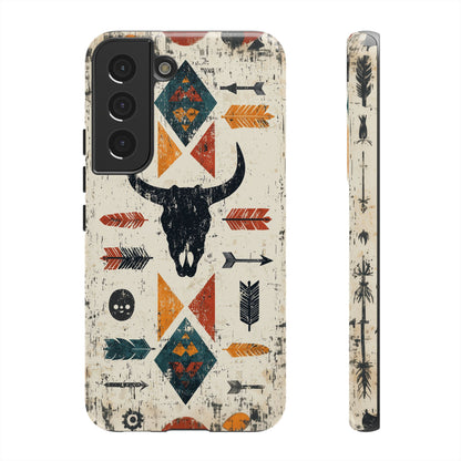 Tribal Bull Skull & Arrows Tough Samsung Galaxy Case – Rustic Western Design, Dual - Layer Protection - BOGO Cases