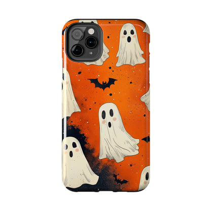 Spooky Ghosts & Bats iPhone Case – Vibrant Orange Halloween Design