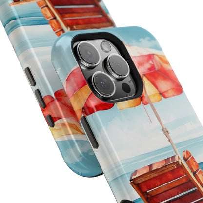 Beachfront Sunset Lounge MagSafe iPhone Case – Vibrant Watercolor Design