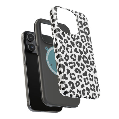 Monochrome Leopard Print Tough MagSafe iPhone Case – Classic Black and White Design with Dual-Layer Protection