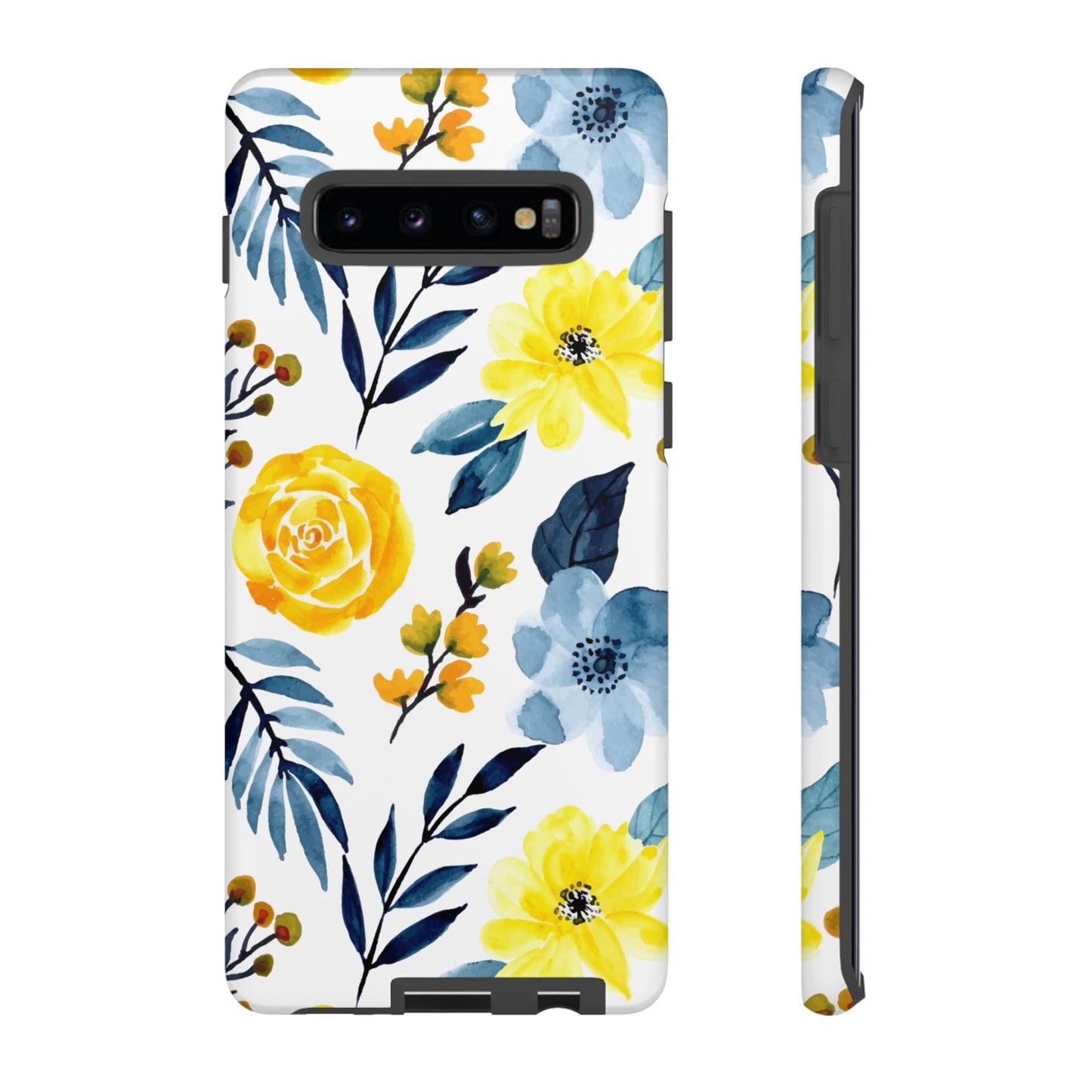 Golden Yellow & Sky Blue Floral – Watercolor Botanical Samsung Galaxy Case