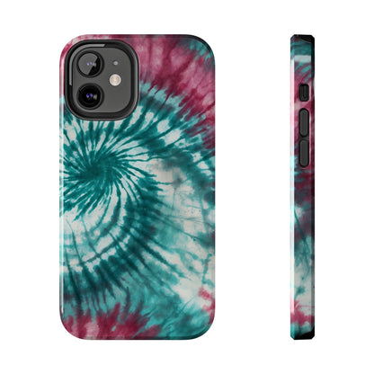 Pink and Teal Tie-Dye iPhone Case – Retro Spiral Design