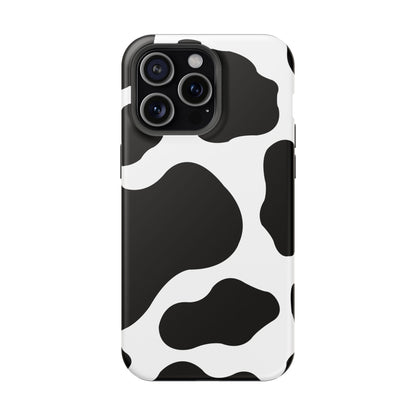 Chic Cow Print Tough Magsafe iPhone Case – Trendy Monochrome Animal Pattern with Dual-Layer Protection