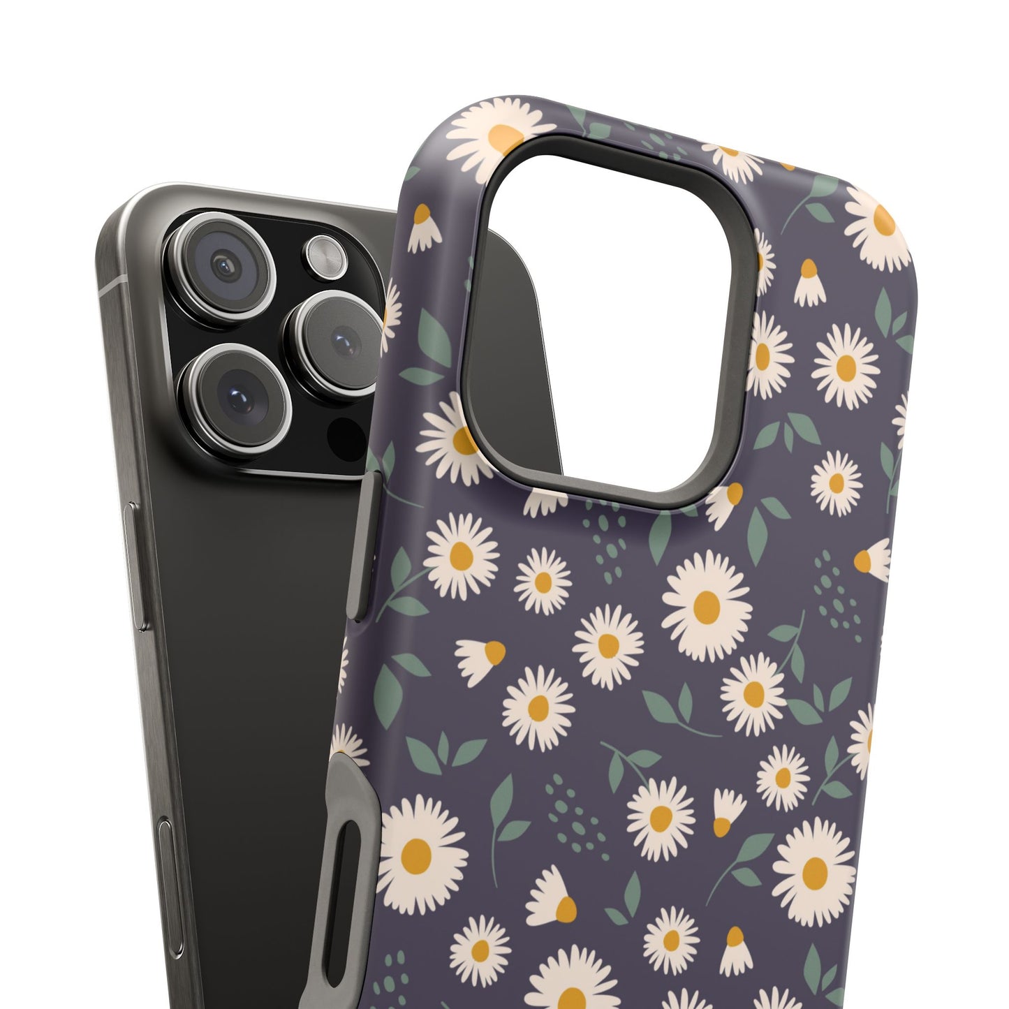 Midnight Daisy MagSafe iPhone Case – Dark Navy Floral Design, Slim and Protective