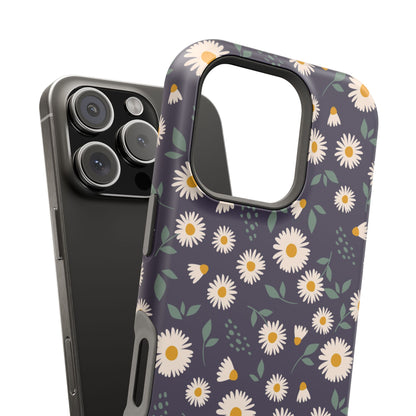 Midnight Daisy MagSafe iPhone Case – Dark Navy Floral Design, Slim and Protective