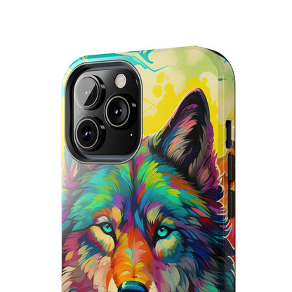 Rainbow Wolf in Bloom – iPhone Case with Vivid Nature Design