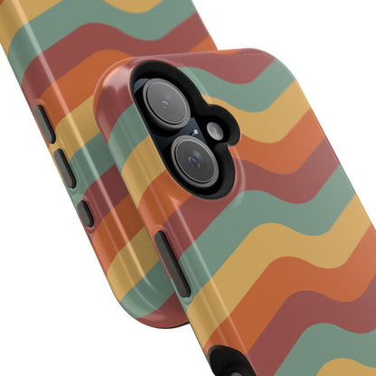 Retro Vibe Wavy Stripes MagSafe iPhone Case – 70s-Inspired in Teal, Orange, and Rust