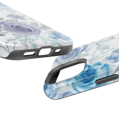 Elegant Blue & Violet Roses MagSafe Case – Artistic Floral Protection with Magnetic Charging Compatibility