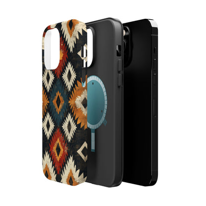 Rustic Tribal Sunburst Tough MagSafe iPhone Case – Vibrant Geometric Design, Dual-Layer Protection