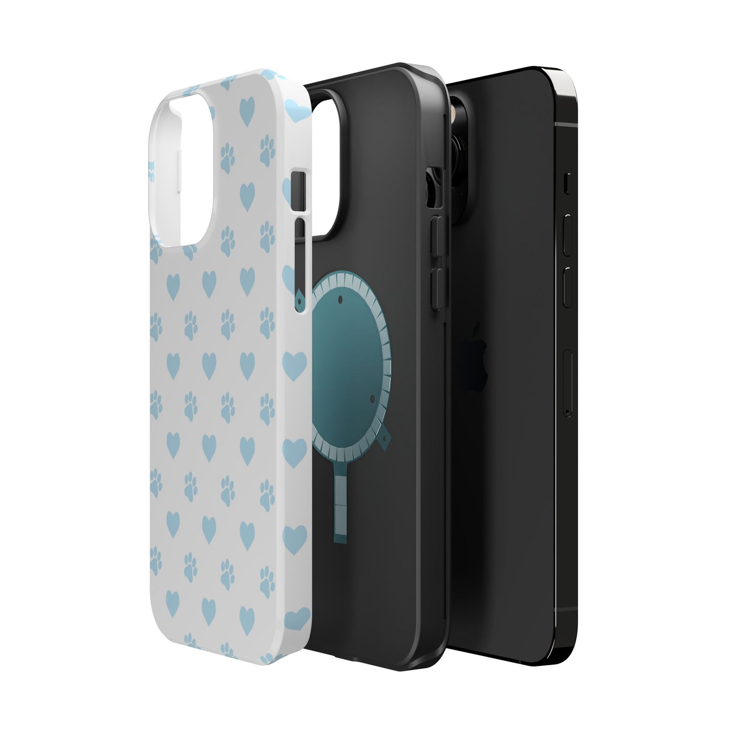 Light Blue Paw Prints & Hearts – MagSafe iPhone Case for Pet Lovers