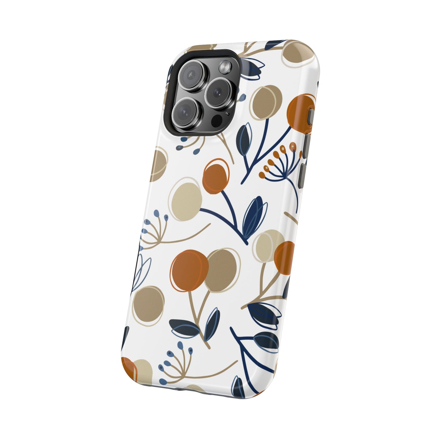 Modern Botanical Berries Tough MagSafe iPhone Case – Earthy Tones & Navy Accents, Shock-Resistant