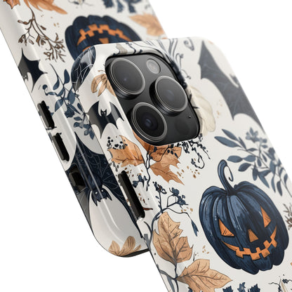 Vintage Halloween iPhone Case – Dark Jack-o'-Lanterns, Bats, and Autumn Leaves Design