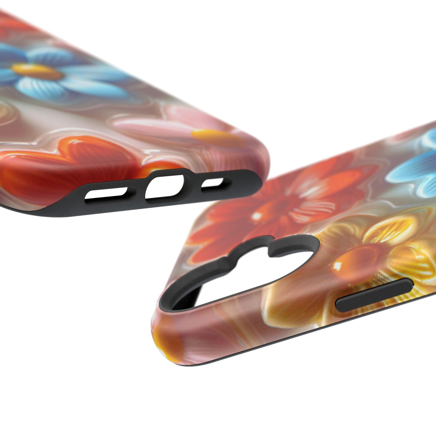 Glossy Retro Flower MagSafe iPhone Case – Colorful 3D Floral Design, Durable Protection