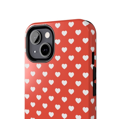 White Hearts on Red iPhone Case