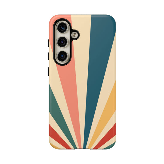 Retro Sunbeam Samsung Galaxy Case – 70s-Inspired Radiating Stripes in Coral, Teal, and Mustard