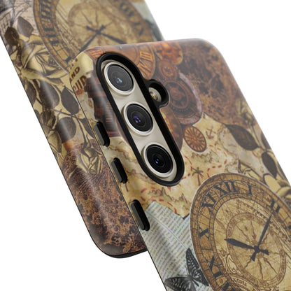 Steampunk Vintage Adventure Samsung Galaxy Case – Dual - Layer Protection with Antique Map and Clock Design - BOGO Cases