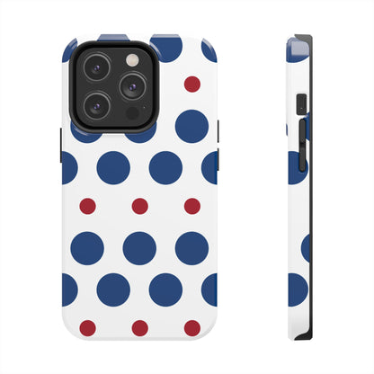 Bold Navy & Red Polka Dot Pattern – iPhone Case