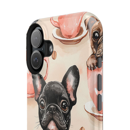 French Bulldogs in Coffee Cup MagSafe iPhone Case – Cute Dog Art, Shockproof & Slim Design