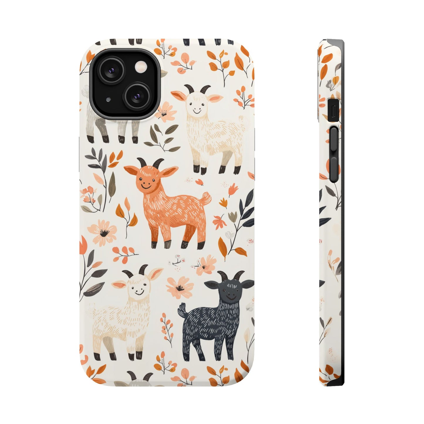 MagSafe iPhone Case: Smiley Goats & Dried Flowers – Vintage Charm