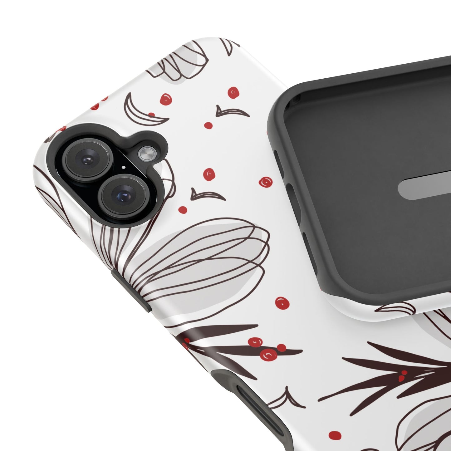 Minimalist Line Art Floral Tough MagSafe iPhone Case – Bold Red and Black Design, Shockproof Protection