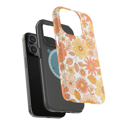 Vintage Floral Bloom MagSafe iPhone Case – Warm Orange & Yellow Retro Flower Design with Matte Finish